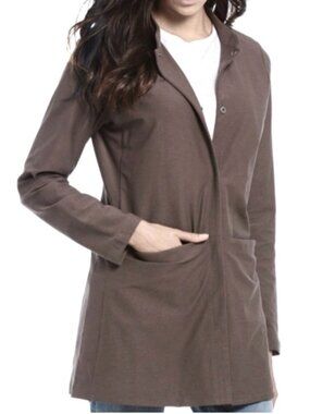 Eileen Fisher Women's Sz Small Brown Mandarin Collar Long Coat Jacket